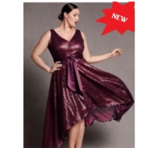 Isabel Toledo for LB sleeveless V-neck high-low wine sequin maxi NWT/🆕⌚📦🏃💨🚚 - Picture 1 of 16